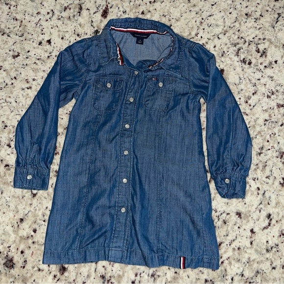 Tommy Hilfiger Girls Chambray Shirt Dress Size 3 Pearl Snap Toddler Denim Baby - Picture 1 of 7